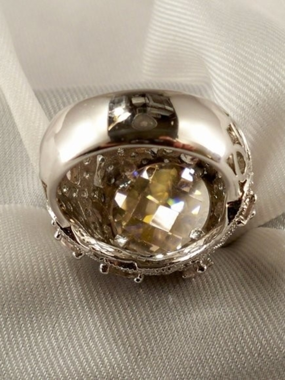 Vintage ADI Thailand Sterling Silver Pink Quartz Doublet & CZ Cocktail Ring - Picture 6 of 7